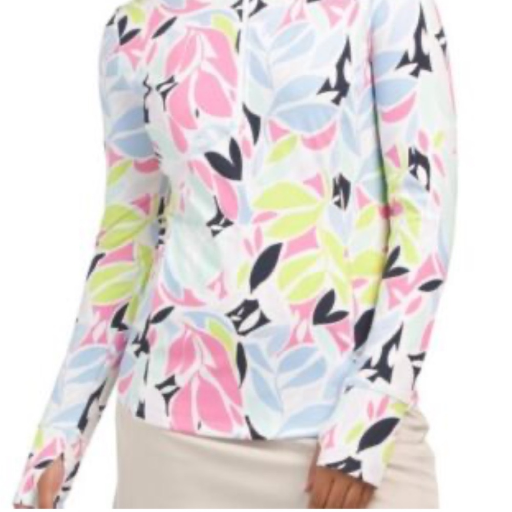 TOMMY BAHAMA PINK BLUE LEAF Long Sleeve Mock Golf Shirt - S